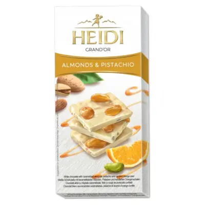 Шоколад білий із мигдалем, фісташкою й апельсином Heidi Almonds&Pistachio 100 г Румунія