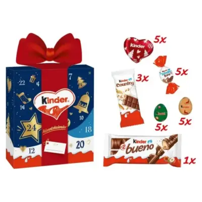 Адвент — календар Кіндер з бантом Kinder Mix 214 г (24 шт.) Німеччина