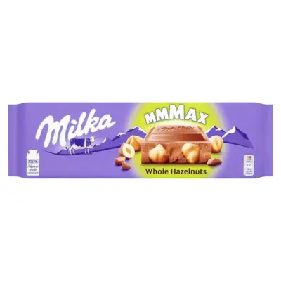 Шоколад молочний із фундуком Whole Hazelnuts Max Milka Швейцарія 270г