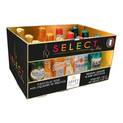 Цукерки Пляшки з лікером SELECT LIQUEURS DARK CHOCOLATE BOTTLES IN CRATE ABTEY 155 г Франція