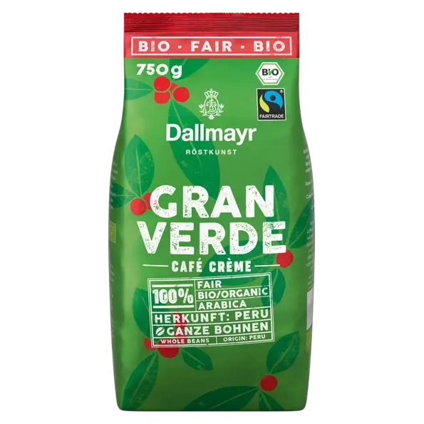 Кава в зернах 100% Арабіка Dallmayr BIO/ORGANIC Gran Verde Cafe Crema 750г Німеччина