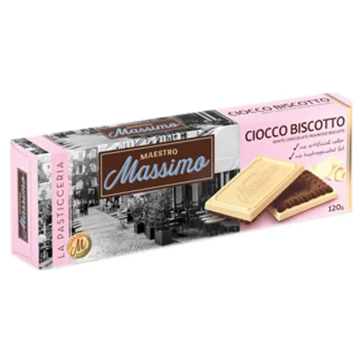 Печиво бісквітне з білим шоколадом Maestro Massimo Ciocco Biscotto White 120 г Італія
