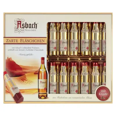 Цукерки з темного шоколаду з бренді Asbach Pralinen Zarte Fläschen in Zartbitter-Chocolade 250 г Німеччина