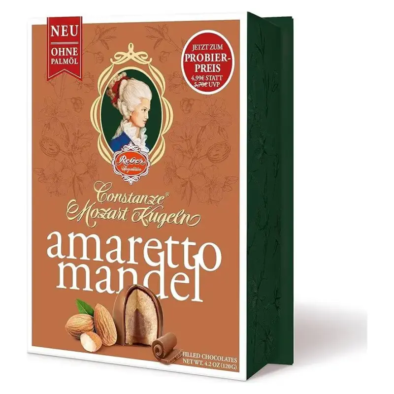 Цукерки марципанові з амарето молочним шоколадом Constanze Amaretto Almond Mozart-Kugel Reber Німеччина 120 г