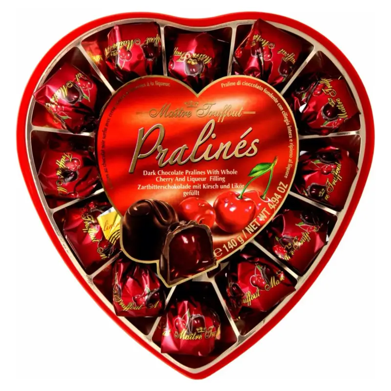 Цукерки Pralines (Праліне вишня з лікером в чорному шоколаді) Maitre Truffout Австрія 140г