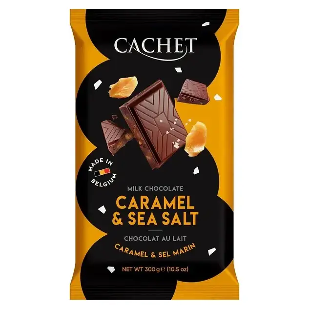Шоколад CACHET (КАШЕТ) молочний 32% какао з карамеллю і морською сіллю Бельгія 300г