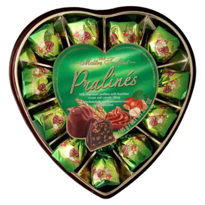 Цукерки Pralines (Праліне фундука з зерновими серцями в молочному шоколаді) Maitre Truffout Австрія 165г