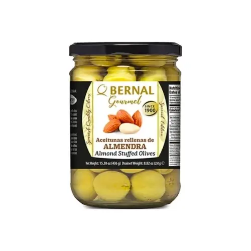 Оливки зелені фаршировані мигдалем БЕЗ ГЛЮТЕНУ. Bernal Gourmet Almendra 436/250г Іспанія