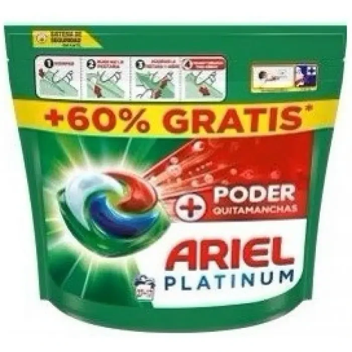 Капсули для прання та видалення плям Ariel Platinum + PODER QUITAMANCHAS 4в1 (60штх24,5г) Німеччина