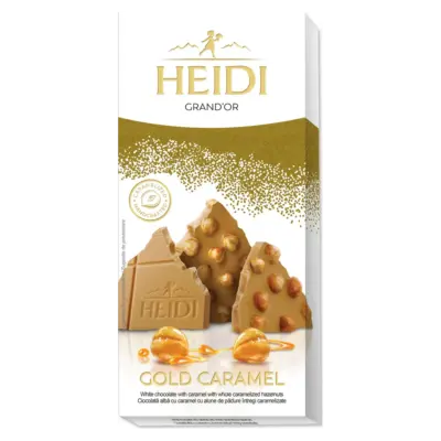 Шоколад білий із карамеллю і суцільним карамелізованим фундуком Heidi Grand'Or Gold Caramel 100 г Румунія