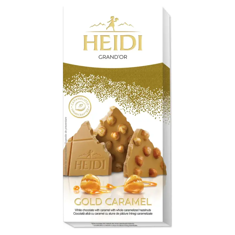 Шоколад білий із карамеллю і суцільним карамелізованим фундуком Heidi Grand’Or Gold Caramel 100 г Румунія