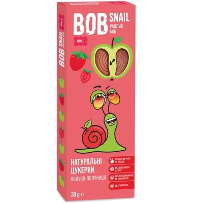 Цукерки фруктові яблучно-полуничні БЕЗ ЦУКРУ ТА ГЛЮТЕНУ Bob Snail 30 г