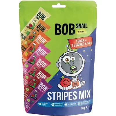 Цукерки фруктові Stripes Mix БЕЗ ЦУКРУ ТА ГЛЮТЕНУ Bob Snail 98 г