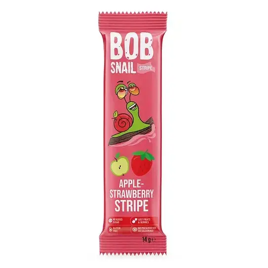 Цукерка фруктова Яблуко-Полуниця страйп БЕЗ ЦУКРУ ТА ГЛЮТЕНУ Bob Snail 14 г