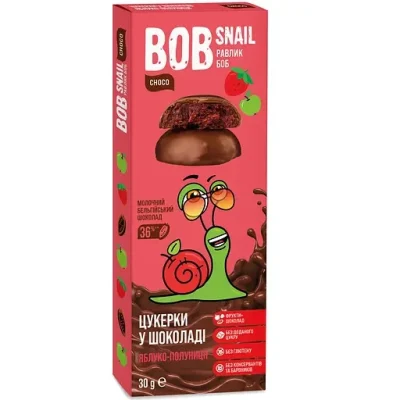 Цукерки Яблучно-полуничні  Bob Snail у молочному шоколаді 30 г