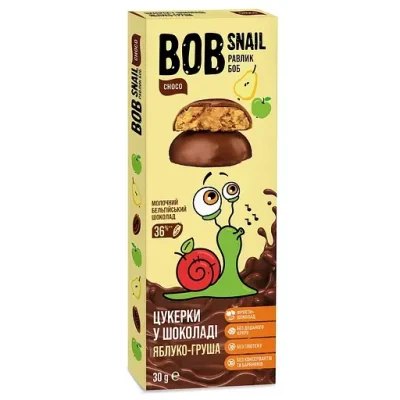 Цукерки Яблоко-Груша  Bob Snail у молочному шоколаді 30 г