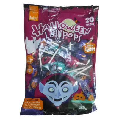 Льодяники на паличці БЕЗ ГЛЮТЕНА HALLOWEEN Lollipops (полуниця, чорниця, тутті-фрутті) (20х23г) 466 г Нідерланди