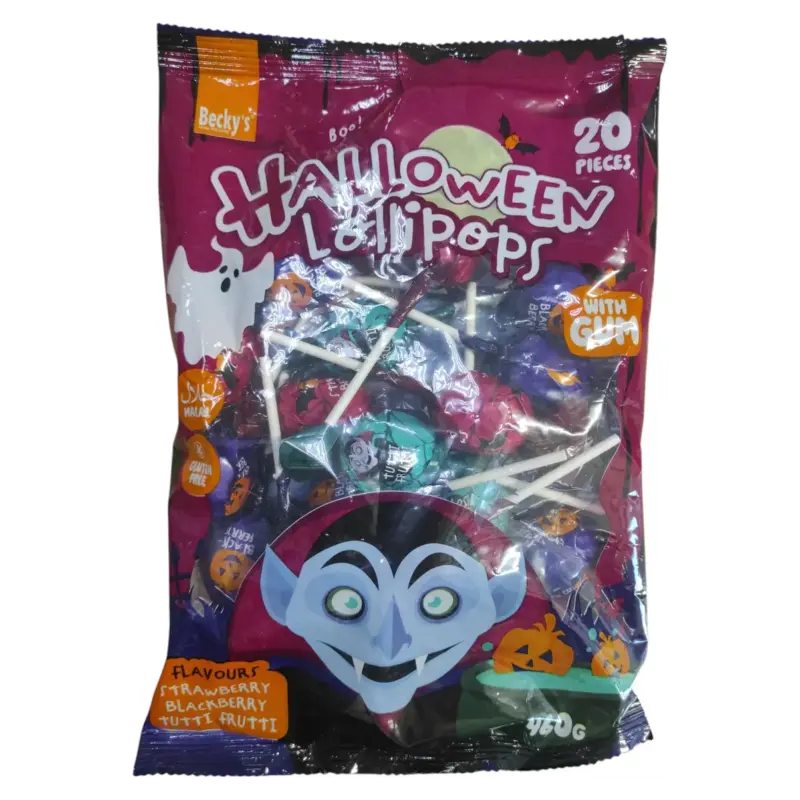 Льодяники на паличці БЕЗ ГЛЮТЕНА HALLOWEEN Lollipops (полуниця, чорниця, тутті-фрутті) (20х23г) 466 г Нідерланди