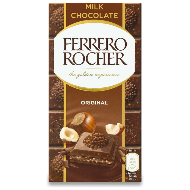 Шоколад молочний з фундуком Ferrero Rocher Original 90г Італія