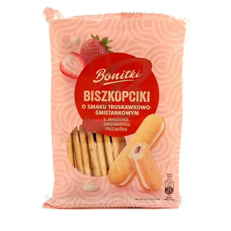 Печиво бісквітне з вершково-полуниною начинкою Bonitki 170 г Польща