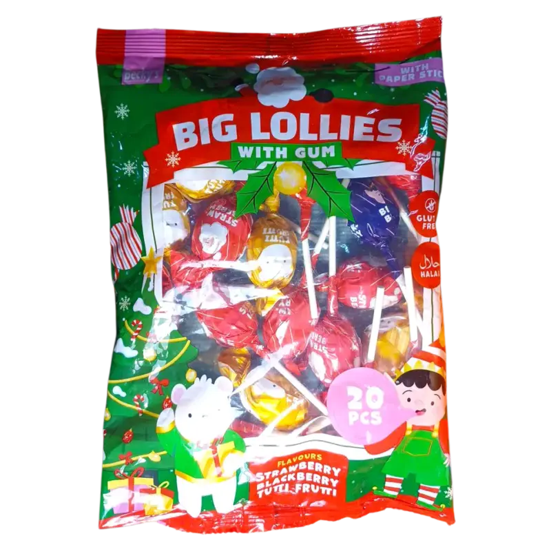 Льодяники на паличці з жувальною гумкою БЕЗ ГЛЮТЕНУ Big Lollies (20шт х 23г) 460г Нідерланди