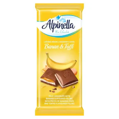 Шоколад молочний із бананом і тоффі ALPINELLA BANAN&TOFFI 100 г Польща