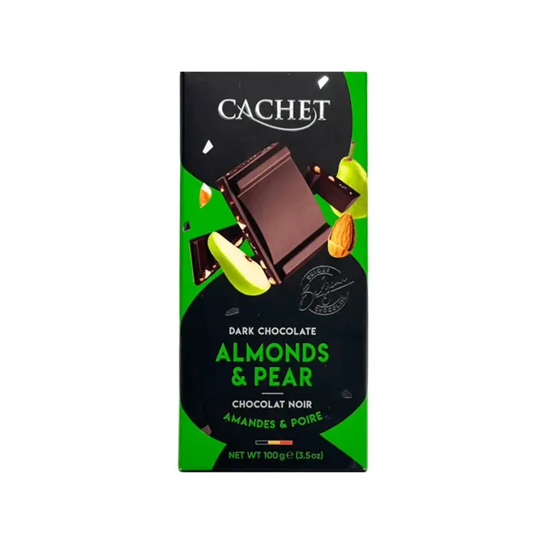 Шоколад Cachet (Кашет) чорний 57% какао з грушею та мигдалем Бельгія 100 г