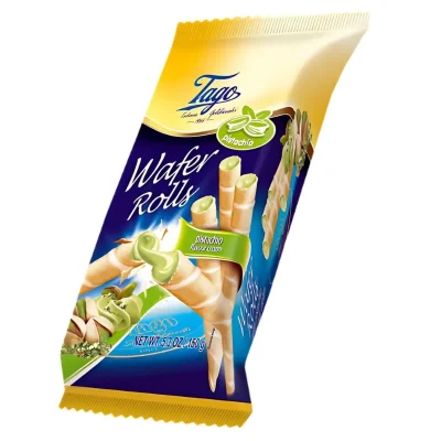 Вафельні трубочки з фісташковим кремом Tago Wafer Rolls pistachio 150г Польщя