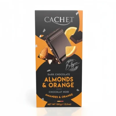 Шоколад Cachet (Кашет) чорний 57% какао з мигдалем та апельсином Бельгія 100 г