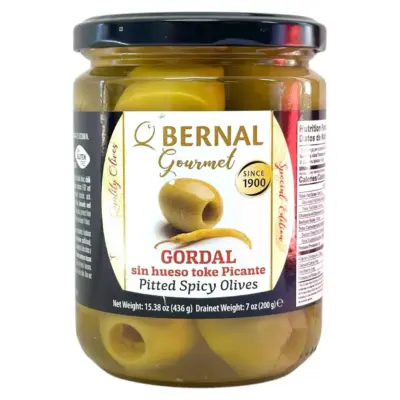 Оливки зелені без кісточки Гігантні Пікантні БЕЗ ГЛЮТЕНА Bernal Gordal Pitted Green Olives 436 г/220 Іспанія