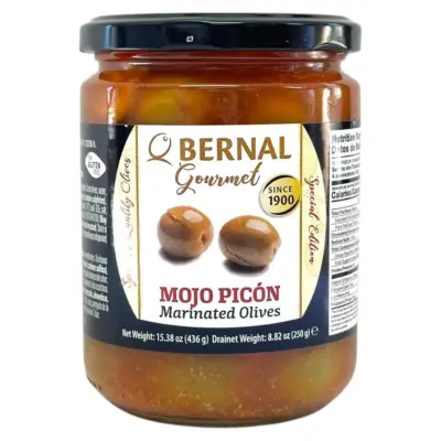 Оливки мариновані в пікантному соусі Мохо Пикон БЕЗ ГЛЮТЕНА Bernal Gourmet Mojo Picon Marinated Olives 436/250г Испания