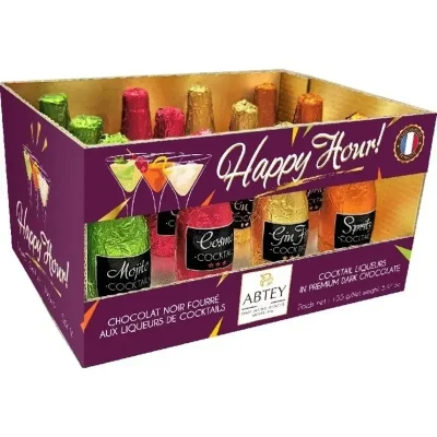 Цукерки Пляшечки з лікером HAPPY HOUR COCKTAIL FILLING IN PREMIUM DARK CHOCOLATE ABTEY 155 г Франція