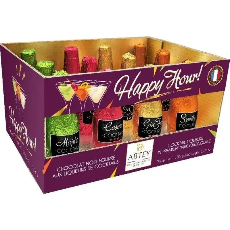 Цукерки Пляшечки з лікером HAPPY HOUR COCKTAIL FILLING IN PREMIUM DARK CHOCOLATE ABTEY 155 г Франція