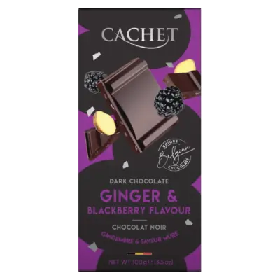 Шоколад чорний 57% какао з ожиною й імбиром Cachet Ginger&Blackberry Бельгія 100 г