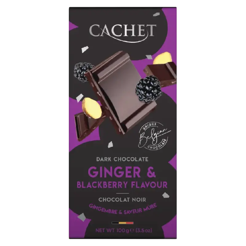 Шоколад чорний 57% какао з ожиною й імбиром Cachet Ginger&Blackberry Бельгія 100 г
