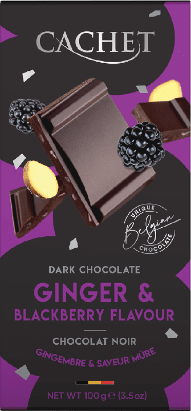 Шоколад чорний 57% какао з ожиною й імбиром Cachet Ginger&Blackberry Бельгія 100 г