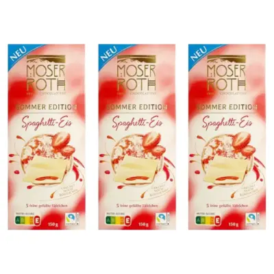 Шоколад білий Полуниця з вершками Moser Roth Sommer Edition Spaghetti Eis, 150 г Німеччина