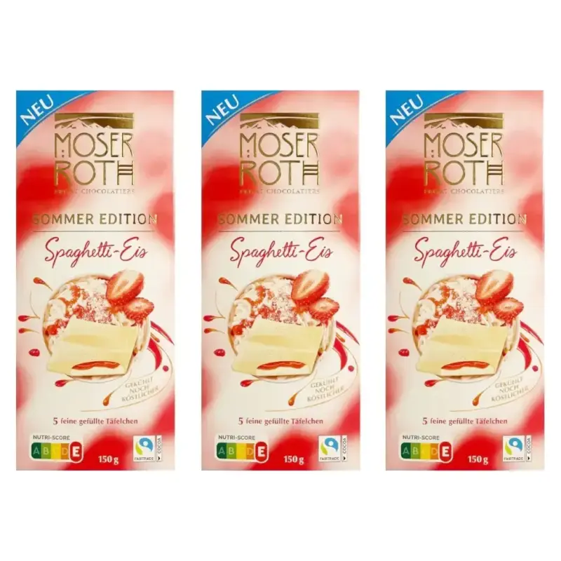Шоколад білий Полуниця з вершками Moser Roth Sommer Edition Spaghetti Eis, 150 г Німеччина