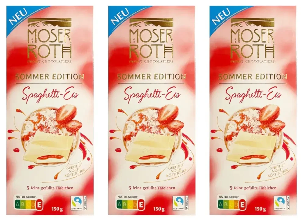 Шоколад білий Полуниця з вершками Moser Roth Sommer Edition Spaghetti Eis, 150 г Німеччина