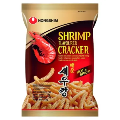 Крекери зі смаком гострих креветок Nongshim Shrimp Flavoured Cracker Hot&Spicy 75г Південна Корея