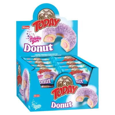 Кекс (донат) у глазурі зі смаком Bubble Gum Elvan Today Donut Babble Gum (24x50г) 1200г Туреччина
