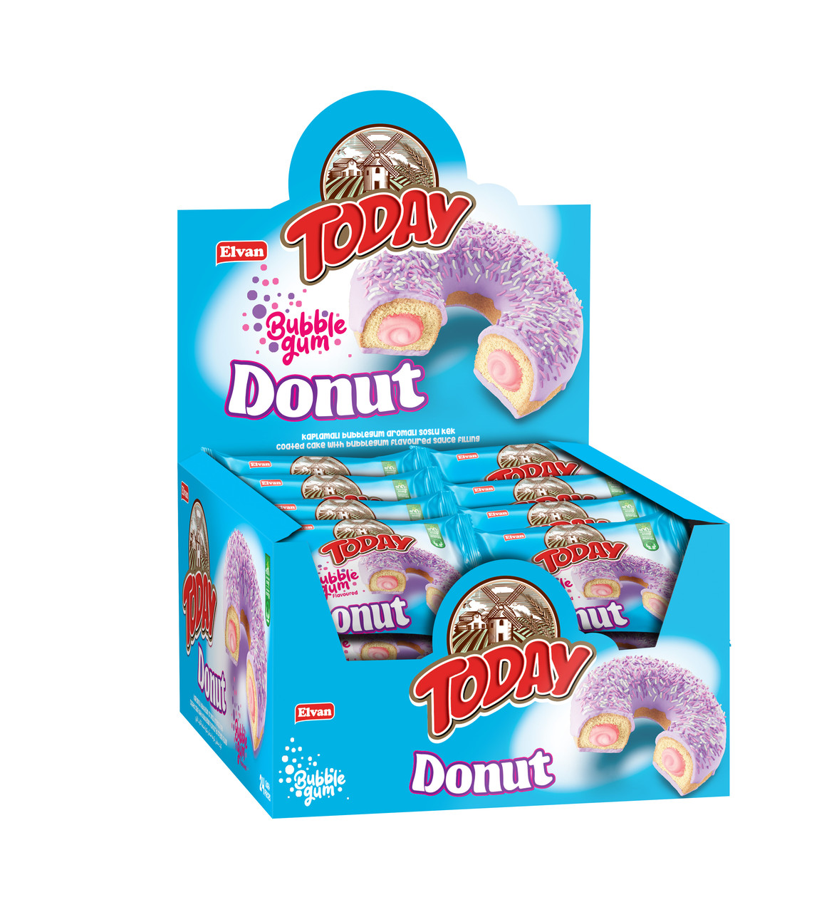 Кекс (донат) у глазурі зі смаком Bubble Gum Elvan Today Donut Babble Gum (24x50г) 1200г Туреччина