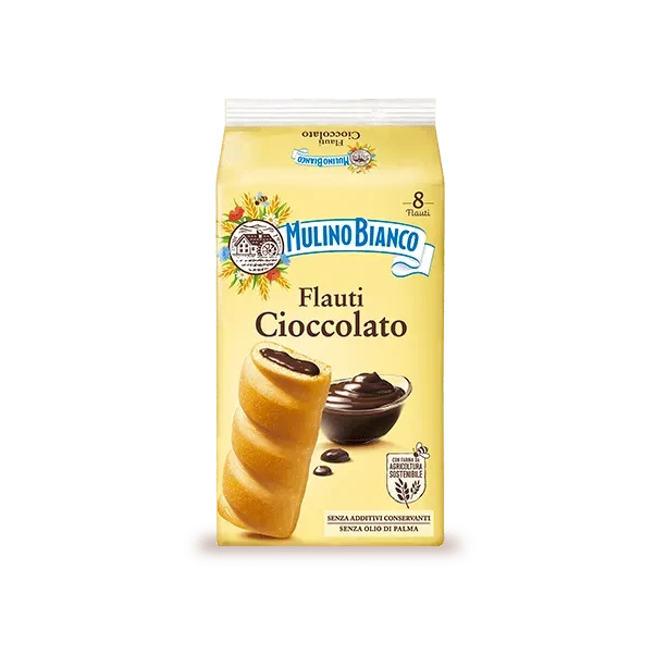Печиво Шоколадні Трубочки БЕЗ ПАЛЬМОВОГО ОЛІЇ MulinoBianco Flauti Cioccolato (8х35г) 280г Італія