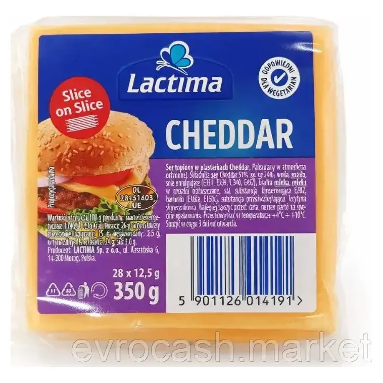 Сир плавлений у скибочках Lactima Cheddar (28х12.5г) 350г Польща