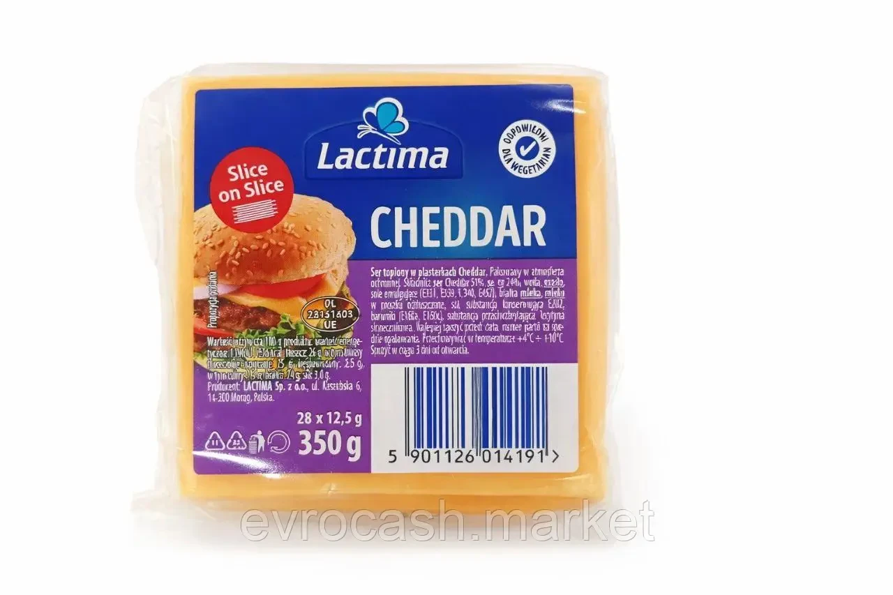 Сир плавлений у скибочках Lactima Cheddar (28х12.5г) 350г Польща