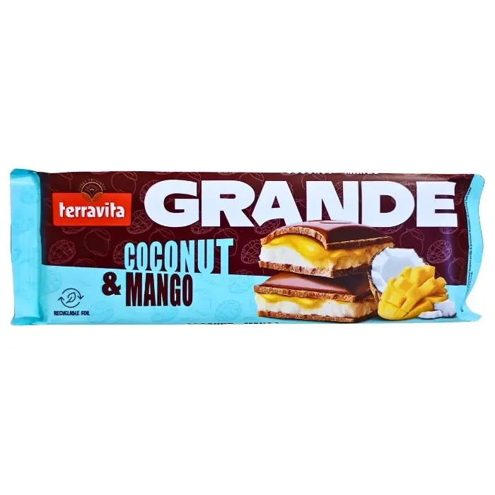 Шоколад молочний з начинкою манго-кокос Terravita Coconut & Mango 235 г Польща