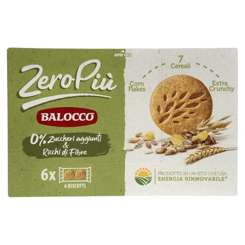 Печиво пісочне 7 злаків БЕЗ ЦУКРУ Balocco ZeroPiu 7 Cereali (6*38.3г) 230г Італія