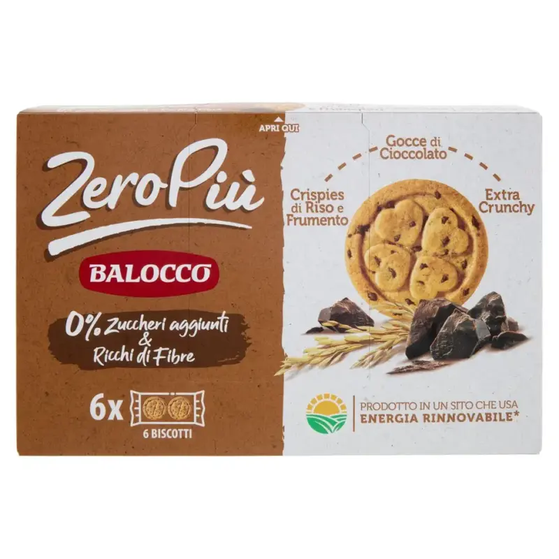 Печиво пісочне з шоколадною крихтою БЕЗ ЦУКРУ Balocco ZeroPiu Gocce di Cioccolato (6*35г) 210г Італія