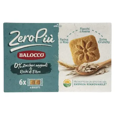 Пісочне печиво з вівсяними пластівцями БЕЗ ЦУКРУ Balocco Zero Piu Fiocchi d'Avena (6*38,3г) 230г Італія