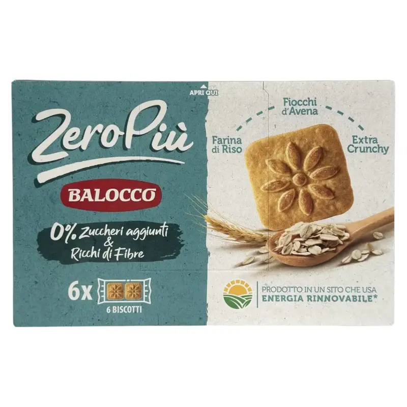 Пісочне печиво з вівсяними пластівцями БЕЗ ЦУКРУ Balocco Zero Piu Fiocchi d’Avena (6*38,3г) 230г Італія